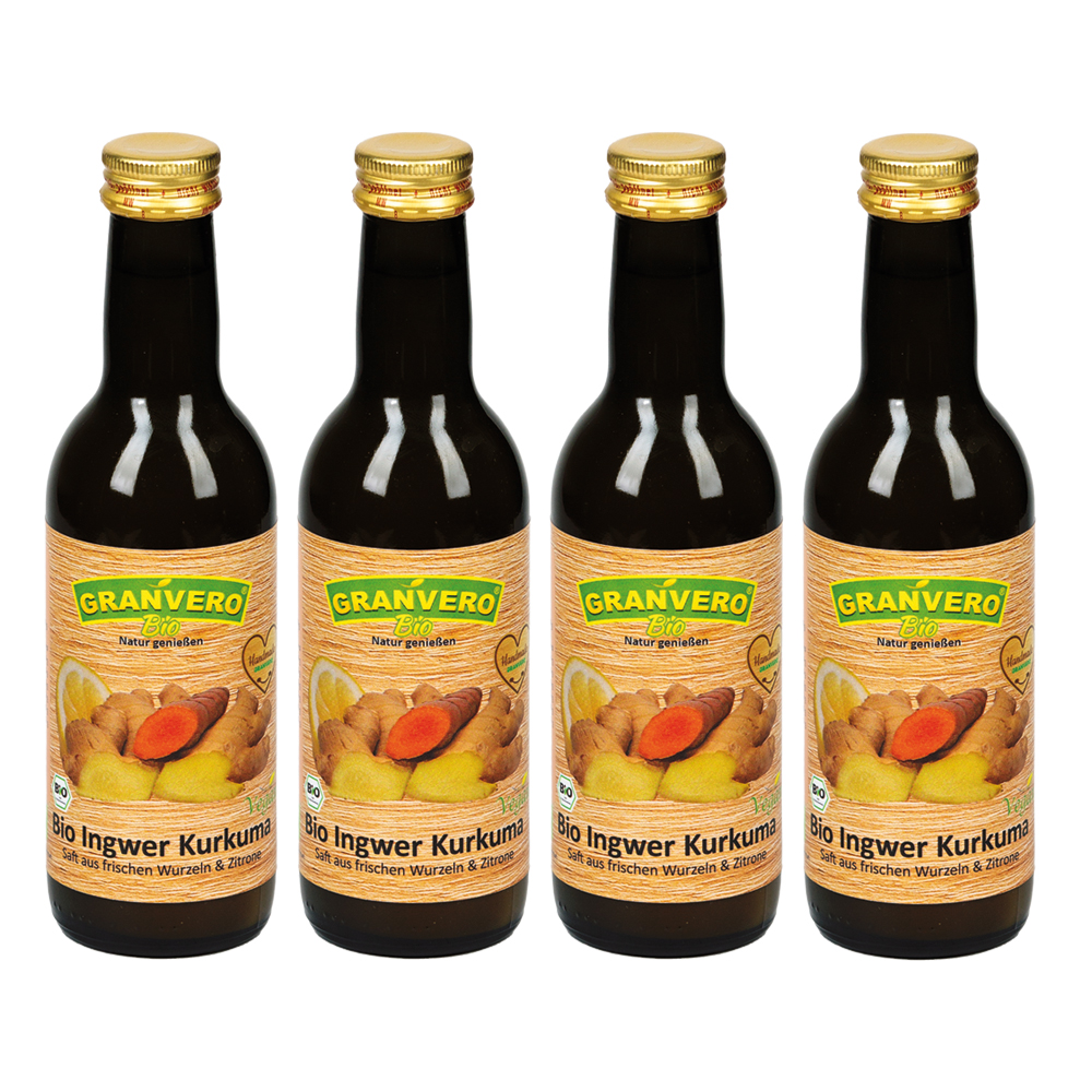Bild 1 von Granvero® Bio Ingwer- Kurkumasaft, 100% Bio Direktsaft, 4 x 250 ml