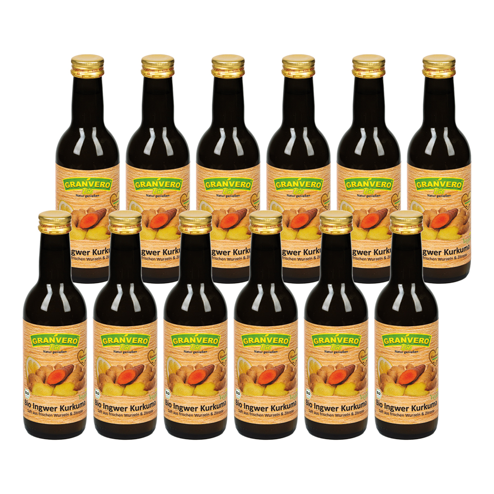 Bild 1 von Granvero® Bio Ingwer- Kurkumasaft, 100% Bio Direktsaft, 12 x 250 ml